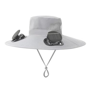 Imagem de Luocute Chapéu de Ventilador Solar, Chapéu de Pesca de Fãs de Refrigeração Solar de Nylon Com 2 Fãs Embutidos Cobrando Upf 50+ Largura de Largura 4.72in para Homens Mulheres de Pesca Ao Ar (Cinza