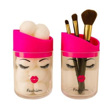 Imagem de Kit Porta Pincel de Maquiagem e Porta Algodão Cotonete Rosa Vermelho F