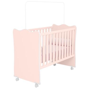 Imagem de Berço Simples Com Rodízios Doce Sonho Rosa - Qmovi