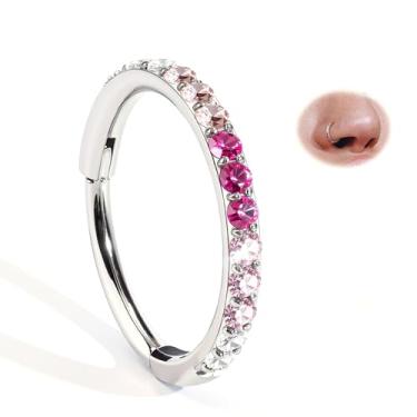 Imagem de BodyBonita Anéis de nariz 20G rosa gradiente CZ para mulheres - 316L aço cirúrgico piercings de nariz clicker anéis de septo joias narina cartilagem helix torre tragus brincos Daith 7 mm
