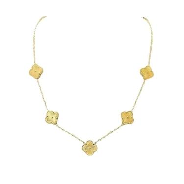 Imagem de Colar Madrepérola Dupla Face, Trevo, Aço Titânio, Ouro 18K (Dourado)