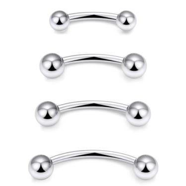 Imagem de Vqoxaggi Piercing de Olhos de Cobra Joia Língua Aço Cirúrgico Anéis de Língua de Olhos de Sapo 14G Piercing de Sobrancelha Barra Curvada Vertical Labret Joias de Lábios Ponte de Prata Piercings