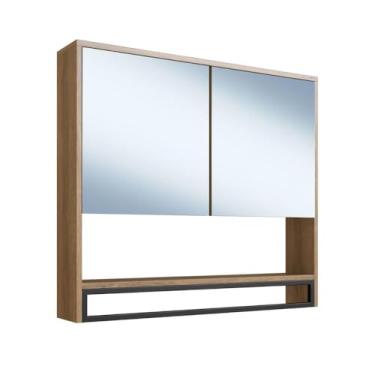 Imagem de Armário Espelheira para Banheiro 80cm com 2 Portas e Toalheiro Estilo Industrial P1041 Mel