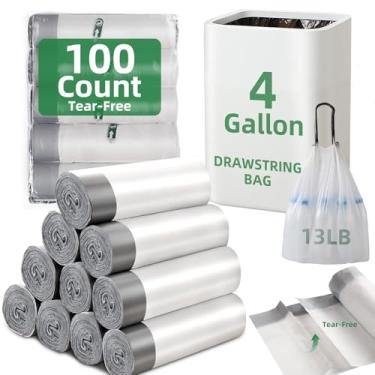 Imagem de Saco de lixo de 100 litros, sacos de lixo pequenos com cordão, sacos de lixo grossos pré-separados, forros de lixo, adequados para banheiro, cozinha, quarto, escritório (branco)