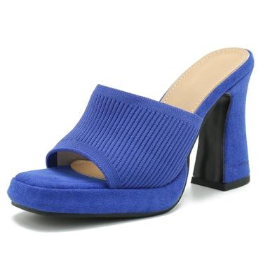 Imagem de Peijely Sandálias Femininas De Salto Plataforma Malha, Bico Quadrado, Alto E Grosso, Mule, Festa, Azul Royal, 41 - Eua 9,5
