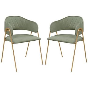 Imagem de Conjunto 2 Cadeiras Veneza Bouclé Verde Oliva Metal Dourado - C&M Deco