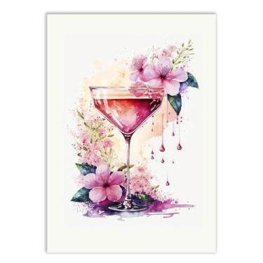 Imagem de Placa Decorativa Coquetel Bebida Ilustração Flores Decoração Poster Quarto Sala