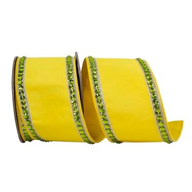 Imagem de Reliant Ribbon Fita de borda com fio Dupioni Deluxe com strass, amarelo/limão