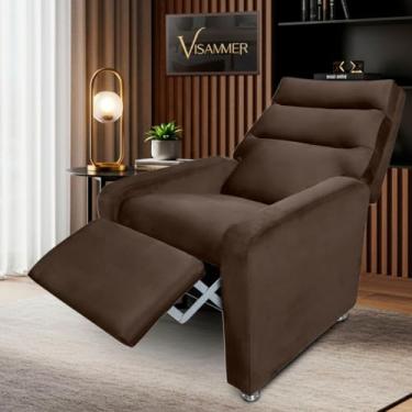 Imagem de Poltrona do Papai Reclinavel Confortavél Estofada com Espuma Tecido Veludo Idosos Sala (marrom)