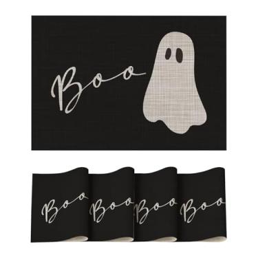 Imagem de Artoid Mode Conjunto de 4 jogos americanos de vinil Ghost Halloween, lavável, resistente ao calor, antiderrapante, de plástico, PVC, para casa de fazenda, festa, cozinha, decoração de jantar