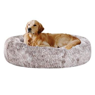 Imagem de Coohom – Cama oval para cachorro com donut, cama de pele sintética para gatos, lavável na cama, travesseiro redondo (76,2 cm/91,4 cm) para cães pequenos e médios (GG (91,4 cm x 68,6 cm x 17,8 cm), marrom claro)