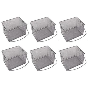 Imagem de Cesta organizadora de armazenamento de alimentos YBM Home Mesh Wire com alça para cozinha, armários, banheiro, lavanderia, armários, garagem - cesto de malha retangular de metal, 1 unidade, Prata, 8"x 6" x 5.5", 6