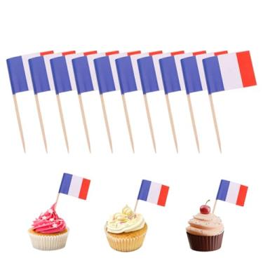 Imagem de Palitos de dente, 100 peças, mini bandeiras da França em palitos de alimentos, palito de dente, topos de cupcake, mini palito de coquetel, decoração de bandeira para bar de festa do dia da