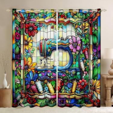 Imagem de Cortinas de janela infantis para máquina de costura, cortinas de janela vintage feitas à mão para meninas e meninos, margaridas com patchwork, geométrico, colorido, brilhante, tratamentos de janela