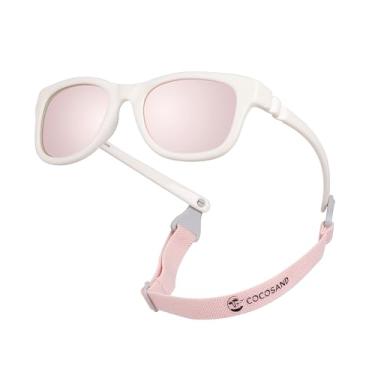 Imagem de COCOSAND Óculos de sol para bebês com alça polarizada, armação flexível quadrada para bebês meninas meninos de 0 a 18 meses, Branco brilhante, XP