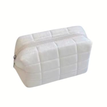 Imagem de Necessaire Feminina de Veludo – Bolsa Organizadora de Maquiagem com Zíper – 4 Cores (OFF WHITE)