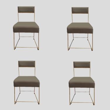 Imagem de Kit 04 Cadeiras Atena Base De Ferro Maciço Dourada Suede Marrom Rato D'classe Decor