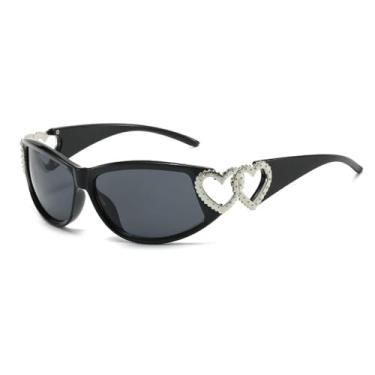 Imagem de JRLLFD Óculos de sol punk envolventes da moda para mulheres e homens, vintage, coração oco, para dirigir ao ar livre, UV400 (preto e cinza)