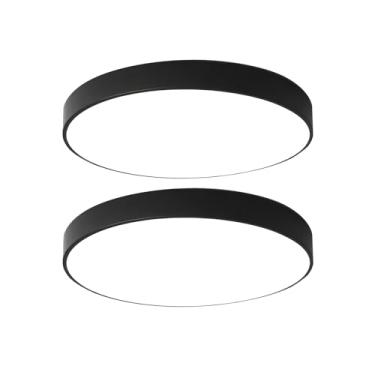 Imagem de Ganeed Pacote com 2 luminárias de teto LED de montagem embutida, preta, lâmpada de teto moderna branca fria de 30 cm, luz de teto de perfil baixo 1440LM para cozinha, quarto, corredor, varanda, 24W