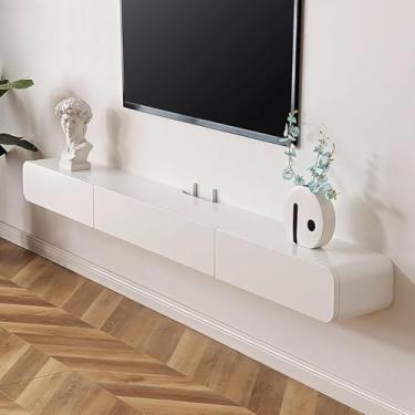 Imagem de Suporte De Tv Flutuante Minimalista, Console De Tv Montado Na Parede, Unidades De Parede De Tv Modernas Para Sala De Estar, Armário De Tv De Madeira, Console De Mídia, Bianco, 160cm/63in