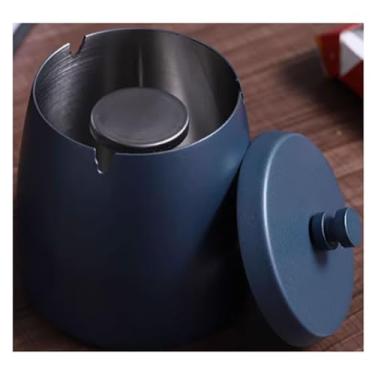Imagem de Cinzeiro de mesa de aço inoxidável com tampa à prova de vento e anti-cinzas, adequado para terraço ao ar livre, decoração de escritório em casa