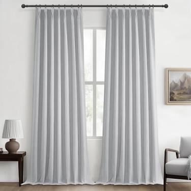 Imagem de Cortinas pretas cinza claro de 246 cm de comprimento para sala de estar, cortinas modernas com isolamento de linho de linho plissadas com ganchos, conjunto de 2 painéis, janelas de privacidade à prova