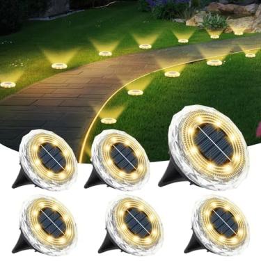 Imagem de echosari Pacote com 6 luzes solares de solo, luzes de jardim solares atualizadas à prova d'água de longa duração para o pátio da passarela do caminho (branco quente)
