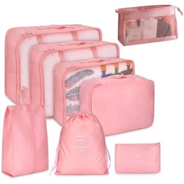 Imagem de Kit Necessaire Organizador de Malas Conjunto Com 8 Peças Dobrável Impermeável Multiuso Bolsas Organizadoras de Roupas, Calçados e Acessórios Unissex Material de Qualidade (rosa)