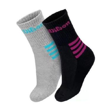 Imagem de Meia Cano Longo Colors - 02 Pares - Feminino - Wilson, Cinza, Preto