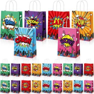 Imagem de Bolsas de lembrancinhas de festa Pajean Hero Comic Kraft Paper 36 unid