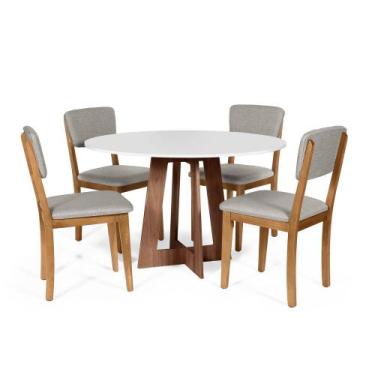Imagem de Mesa de Jantar Redonda Montreal Bran/Nor com 4 Cadeiras Estofadas Ella
