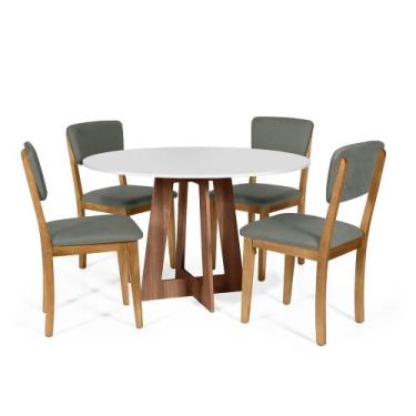 Imagem de Mesa de Jantar Redonda Montreal Bran/Nor com 4 Cadeiras Estofadas Ella
