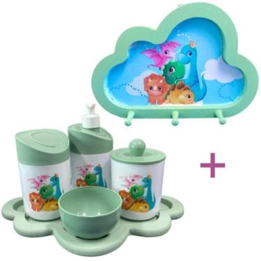 Imagem de Kit Higiene Dino Baby Juntos + Cabideiro Infantil Nuvem - Senior, Verd