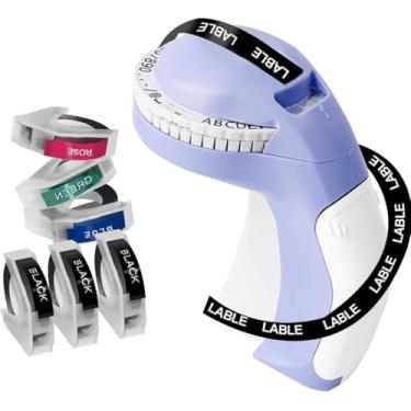 Imagem de Máquina de etiquetas em relevo com 6 fitas, máquina de etiquetas portátil com gravação 3D, etiquetadora portátil com letras em relevo para organização de escritório, casa e artesanato DIY (roxo)