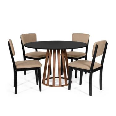 Imagem de Mesa de Jantar Redonda Gabi Pret/Nor com 4 Cadeiras Estofadas Ella Pre