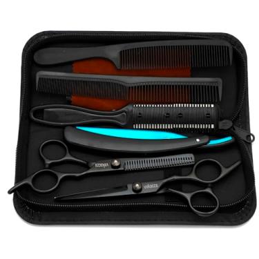 Imagem de Conjunto de 6 tesouras de cabelo – Kit de tesouras de barbeiro de aço 440C com capa, tesouras de cabeleireiro profissionais afiadas para salão de beleza, casa, homens/mulheres, crianças e cuidados com
