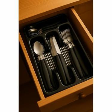 Imagem de Faqueiro Inox 17pcs com Cabo Plastico e Suporte Gaveteiro Preto