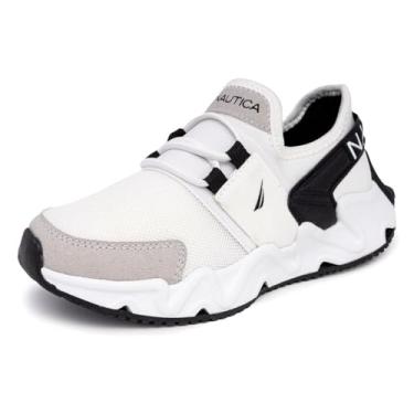 Imagem de Nautica Tênis de corrida infantil | Sapatos confortáveis para meninos e meninas | Tamanhos para crianças grandes e pequenas - (Lace-Up/Bungee) Manalapin, Branco Preto Mikyle, 18