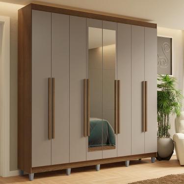 Imagem de Guarda-roupa Casal Com Pés 8 Portas Batentes Com Espelho Rustic-crema-rustic Saturno Madesa