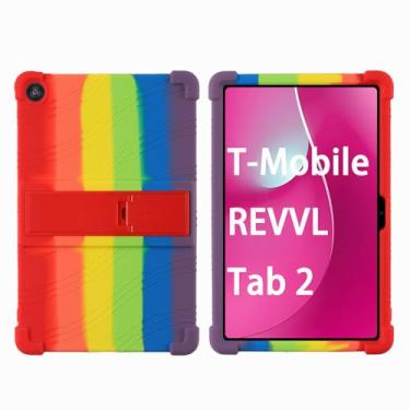 Imagem de Kwamaz Capa para Revvl Tab 2 (2025), capa infantil de silicone macio para tablet Tmobile Revvl Tab 2, com suporte (arco-íris)