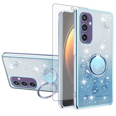 Imagem de Asuwish Capa de telefone para Samsung Galaxy S25 5G com protetor de tela de vidro temperado suporte de anel com glitter transparente híbrido à prova de choque TPU capa protetora S 25 25S SM-S931U