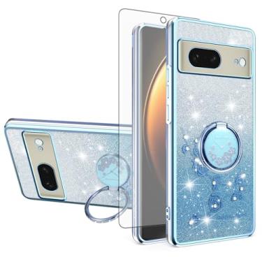 Imagem de Asuwish Capa de celular para Google Pixel 8 5G com protetor de tela de vidro temperado, suporte de anel, brilhante, transparente, híbrido, à prova de choque, capa protetora de TPU Pixel8 oito mulheres