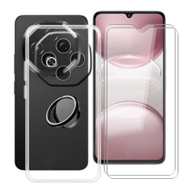 Imagem de YQINHHME Capa transparente para Umidigi G100 Pro (6,9 polegadas) com 2 protetores de tela + suporte de anel magnético de 360°, capa protetora fina à prova de choque capa de telefone de silicone macio