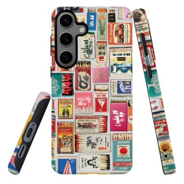 Imagem de DJSOK Compatível com Samsung Galaxy S24, PC fosco antiarranhões à prova de choque - Colagem retrô Matchbox