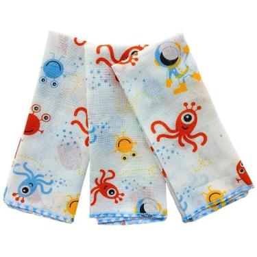 Imagem de Kit 3 Paninho de Boca Fralda Algodão Bebê Enxoval Menina Menino - Teci