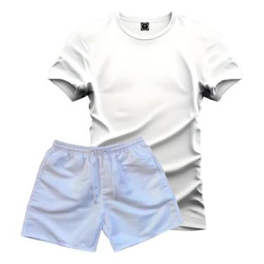 Imagem de Conjunto Camiseta 100% Algodão Lisa + Short Tactel Branco - Hs, Branco