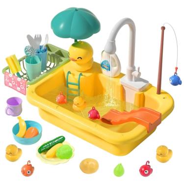 Imagem de Pia de Brinquedo com Água Corrente, Utensílios de Cozinha e Brinquedos, CUTE STONE, Amarela