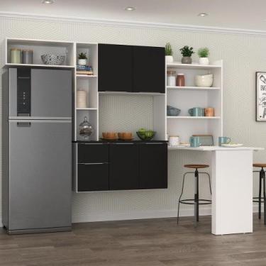 Imagem de Cozinha Compacta Com Mesa Dobrável Multimóveis Branca/Preta - MULTIMOV