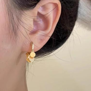 Imagem de Brincos femininos de ouro rosa e prata Hopp com pingente de disco pequeno, não mancha, joia hipoalergênica para ela, 13mm, Latão, Sem pedra preciosa