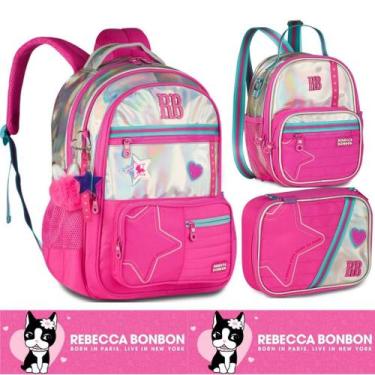 Imagem de Kit Mochila de Costas Grande Holográfica Oficial Rebecca Bonbon Lanche